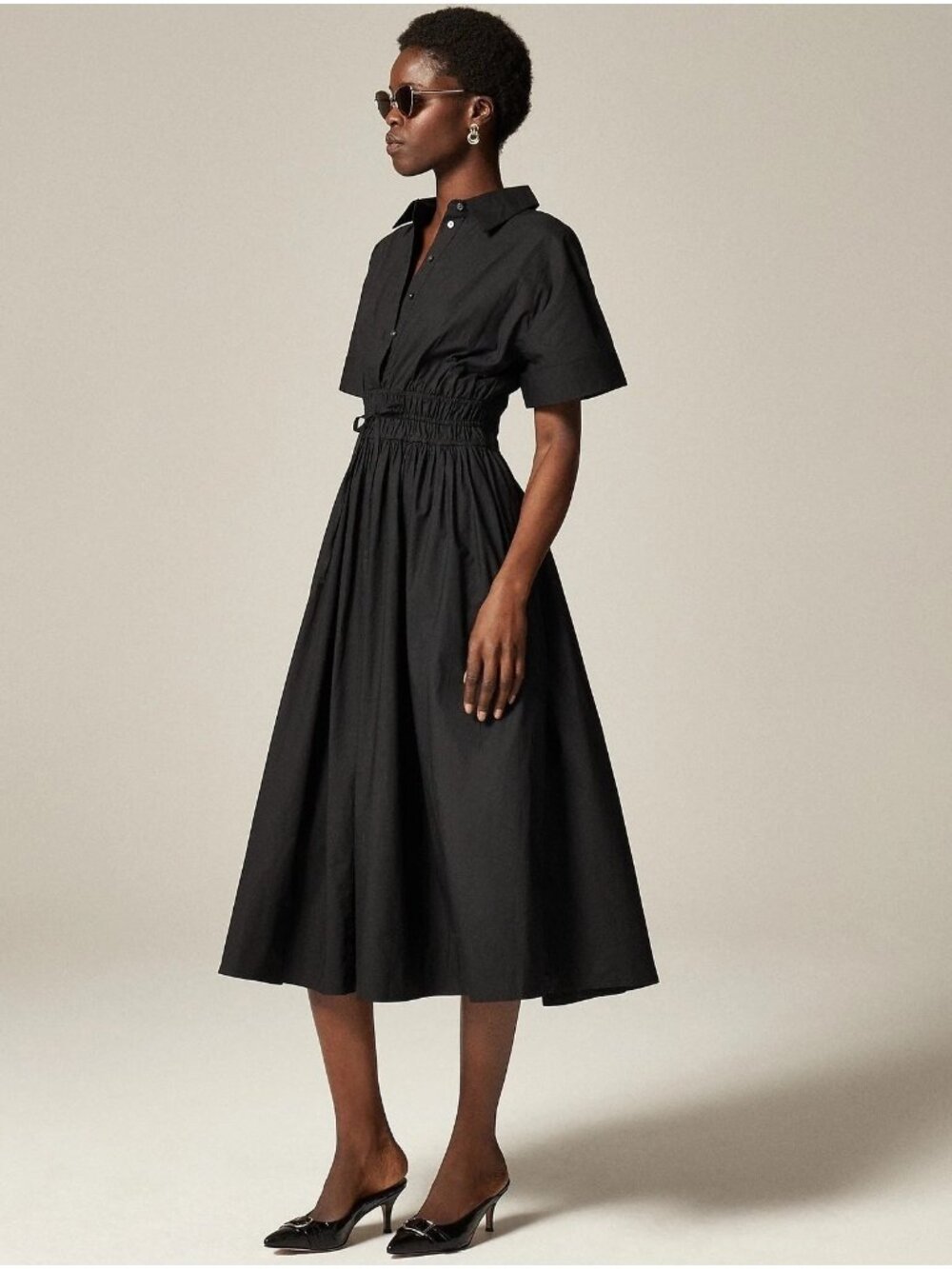 NWT J.Crew Elena Shirt-Dress Midi in Black Solid Cotton Shirtdress 10